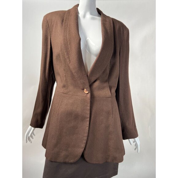Vintage Express Womens Brown Rayon Blazer Jacket Size 7/8 With Belted Waist & Bu - Picture 13 of 16